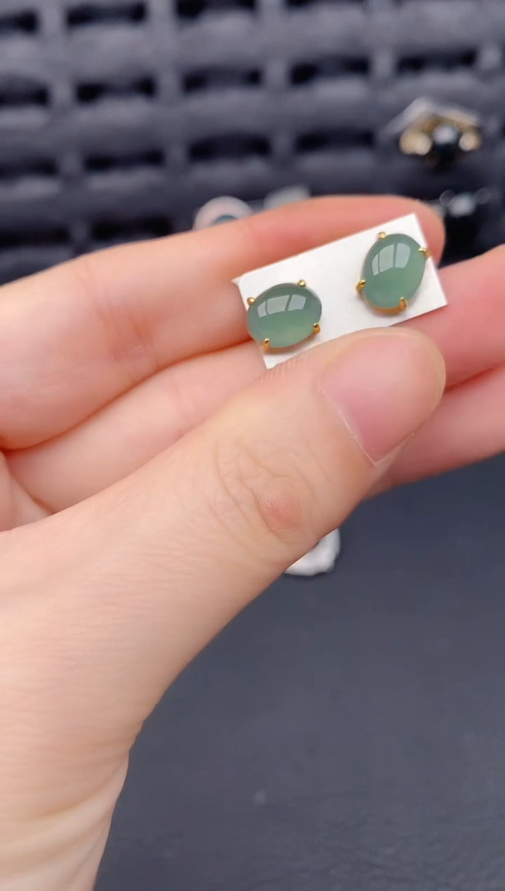 银S925镶嵌翡翠耳饰天然a货翡翠496