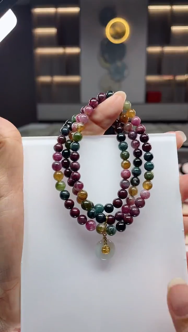 未镶嵌老矿碧玺彩虹三圈手串6mm+碧玺（多样性发一条）Q