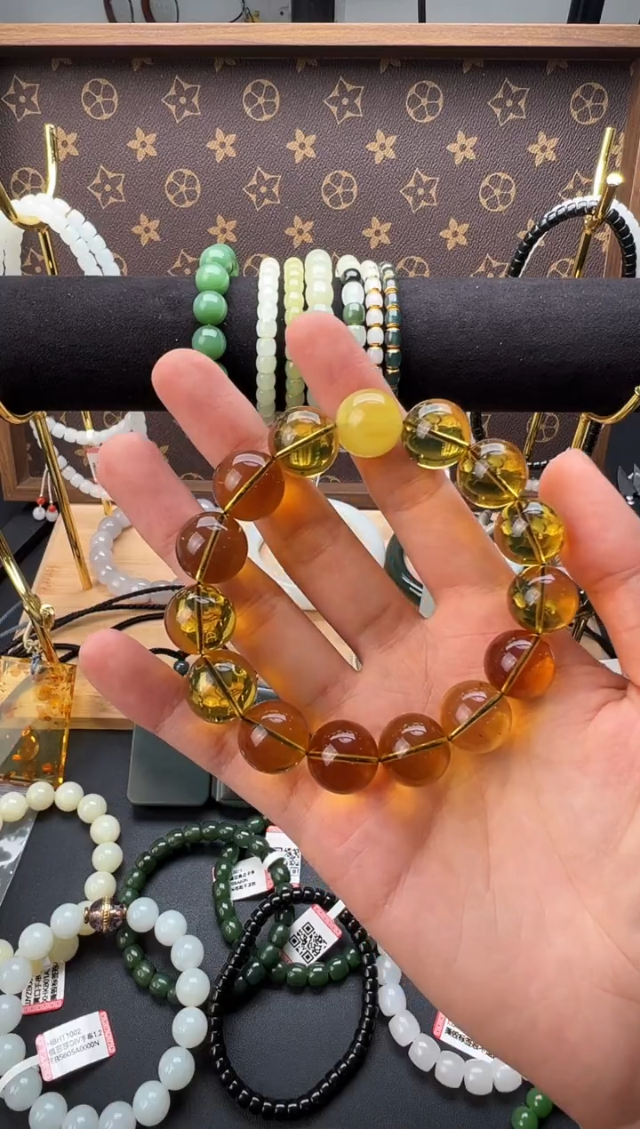 手链琥珀未镶嵌出***开金蓝琥珀001