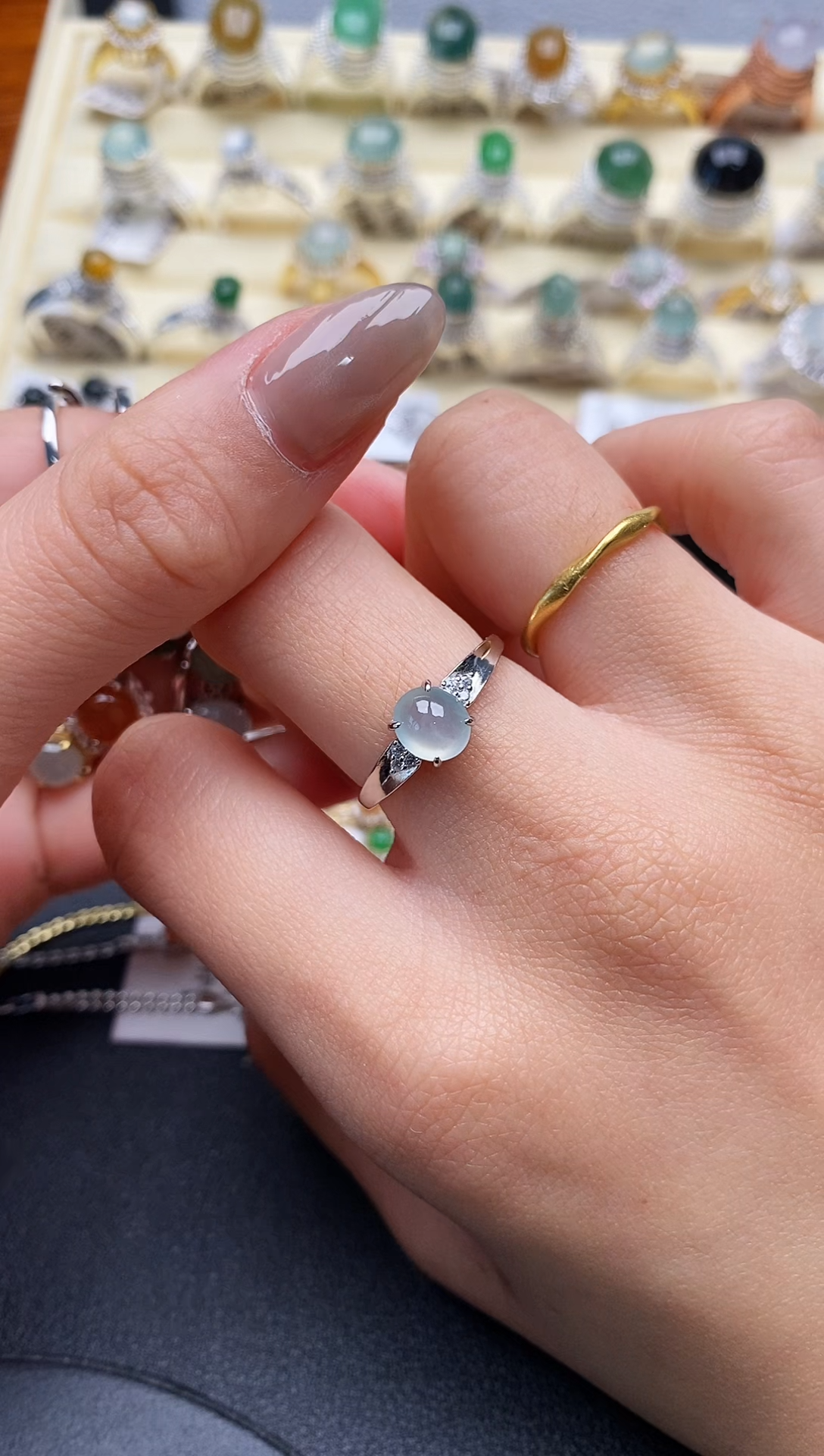 【闪购商品】翡翠戒指银S925镶嵌缅甸翡翠1  7+8