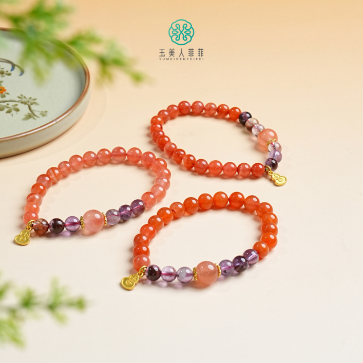 石惑珠宝！南红单圈圆珠手串约7mm/多样性发一