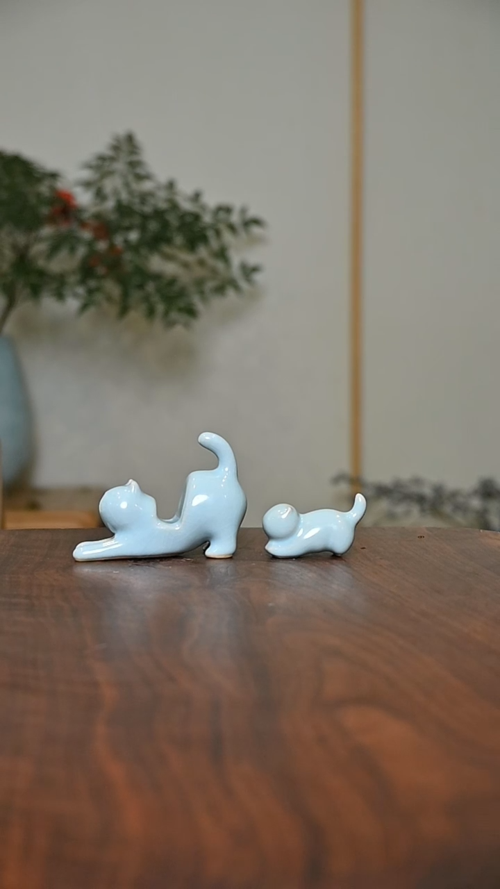 大猫+小猫 天青 微瑕 无款