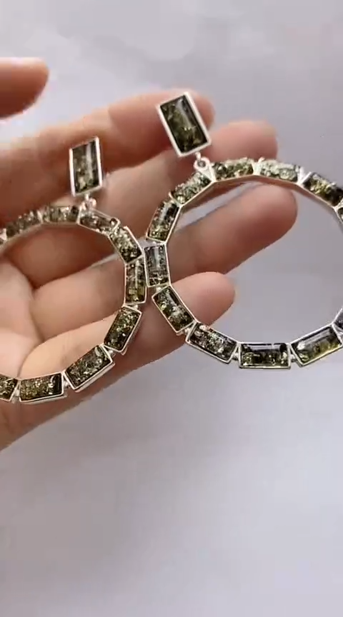 【闪购商品】琥珀裸石银S925镶嵌琥珀耳坠