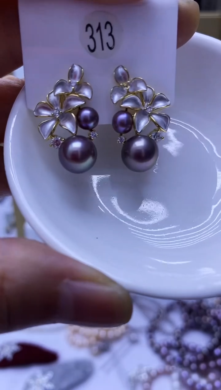 银S925镶嵌耳饰淡水珍珠313