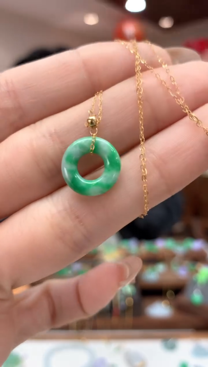 【闪购商品】翡翠套链18K金镶嵌甜甜圈