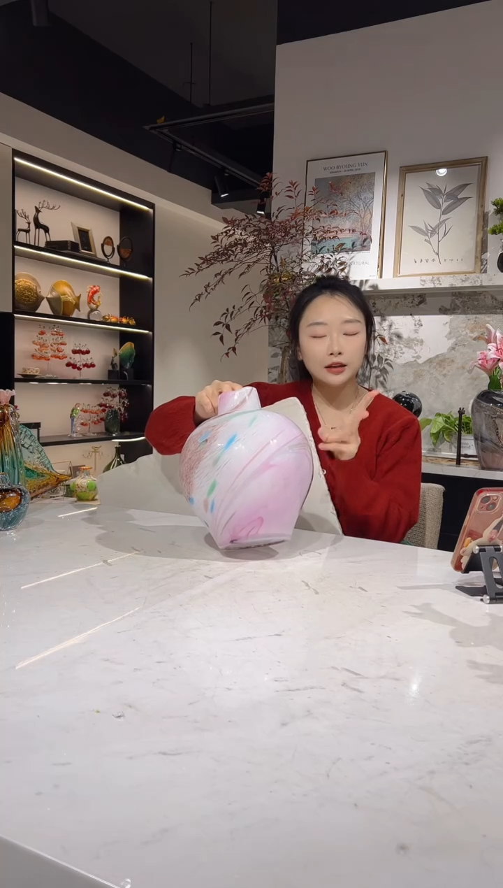 【闪购商品】琉璃粉色大肚花瓶