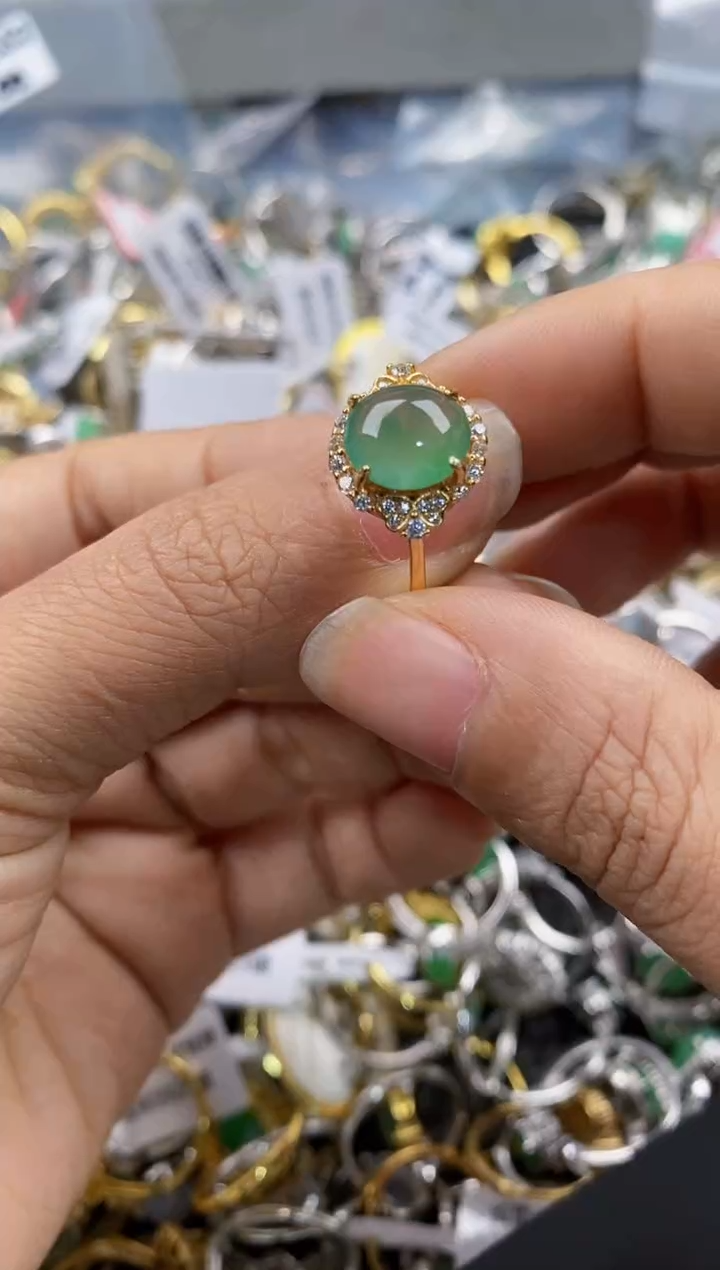银S925镶嵌戒指翡翠777---7