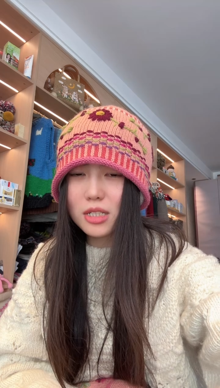 羊毛粉色刺绣帽  