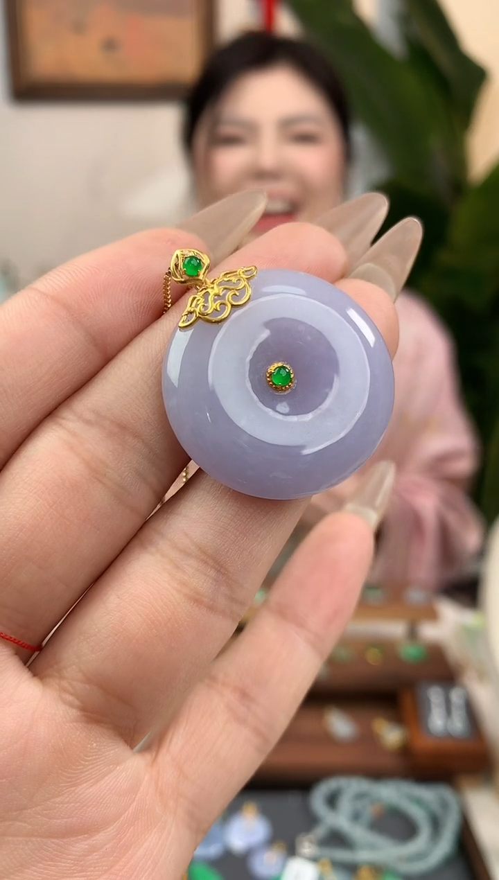 【闪购商品】翡翠吊坠(不含链)18K金镶嵌平安扣