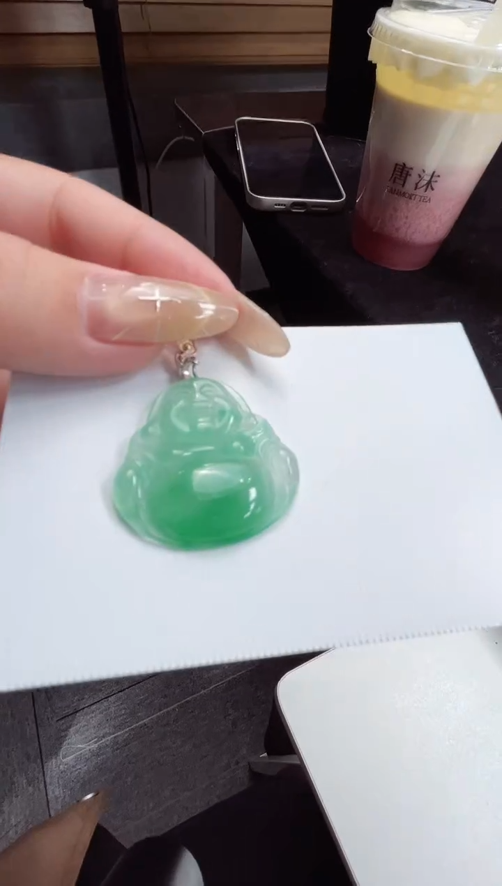 吊坠(赠链)银S925镶嵌石英质玉（非洲翠）23.36佛公