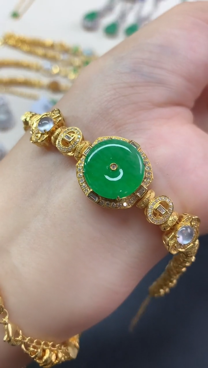 18K金镶嵌手链翡翠手链|58000+0