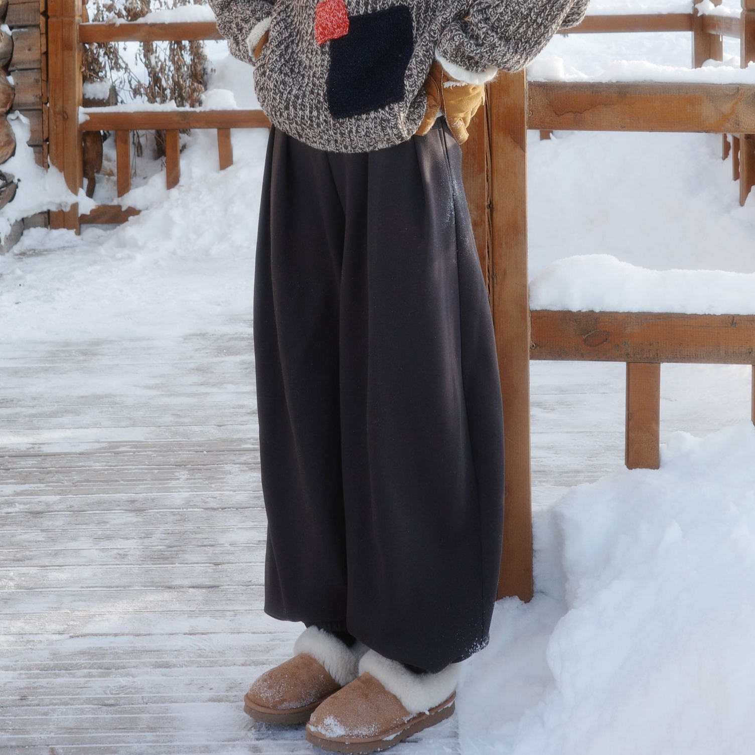 「白描工作间」"百搭神裤"松紧腰加厚灯笼卫裤阔腿裤休闲长裤子女