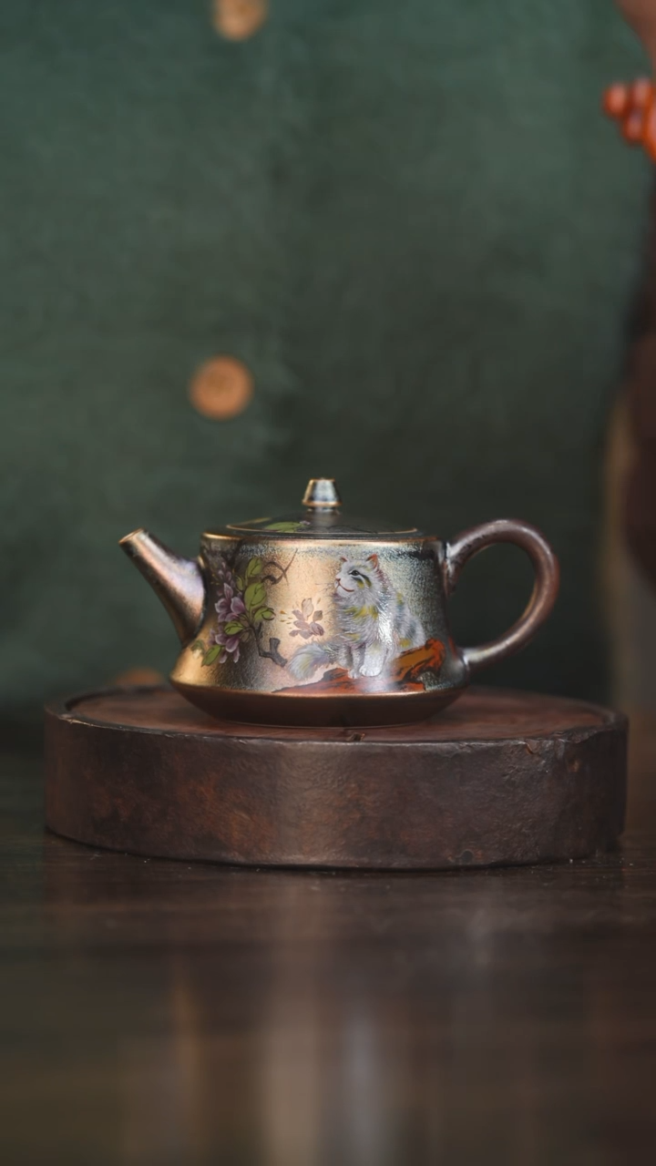 【闪购商品】杯98柴房陶瓷丨窑宝绘画猫柱础壶