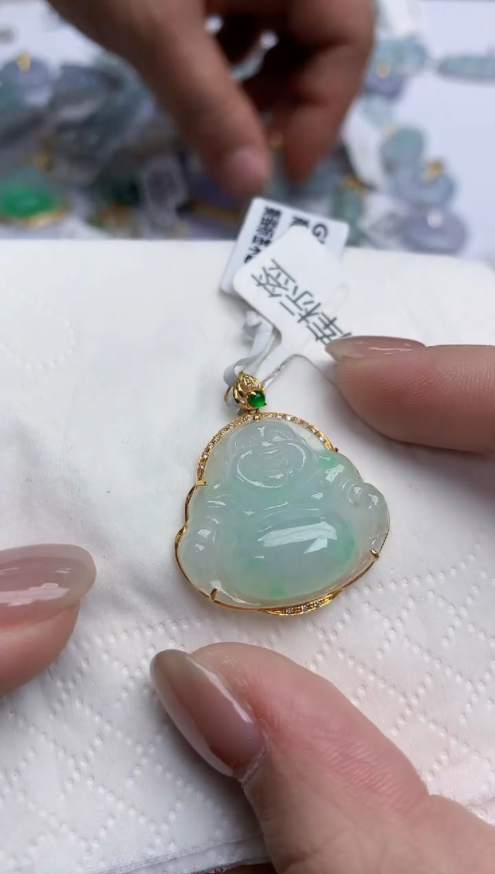 【闪购商品】翡翠颈饰18K金镶嵌天然缅甸翡翠A货