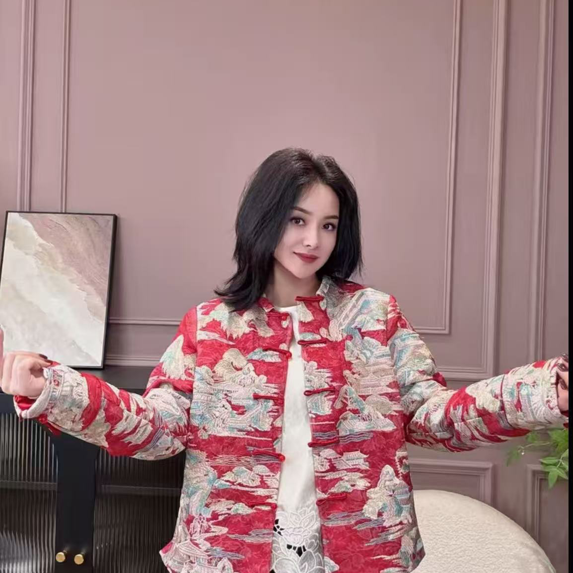 【一潮家】“亭台楼阁”新中式时尚潮流设计师高端女士加棉上衣 26880