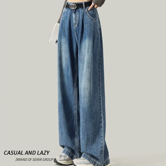 微瑕复古蓝高腰直筒显瘦阔腿拖地牛仔老爹裤牛仔裤[接受不了勿拍]