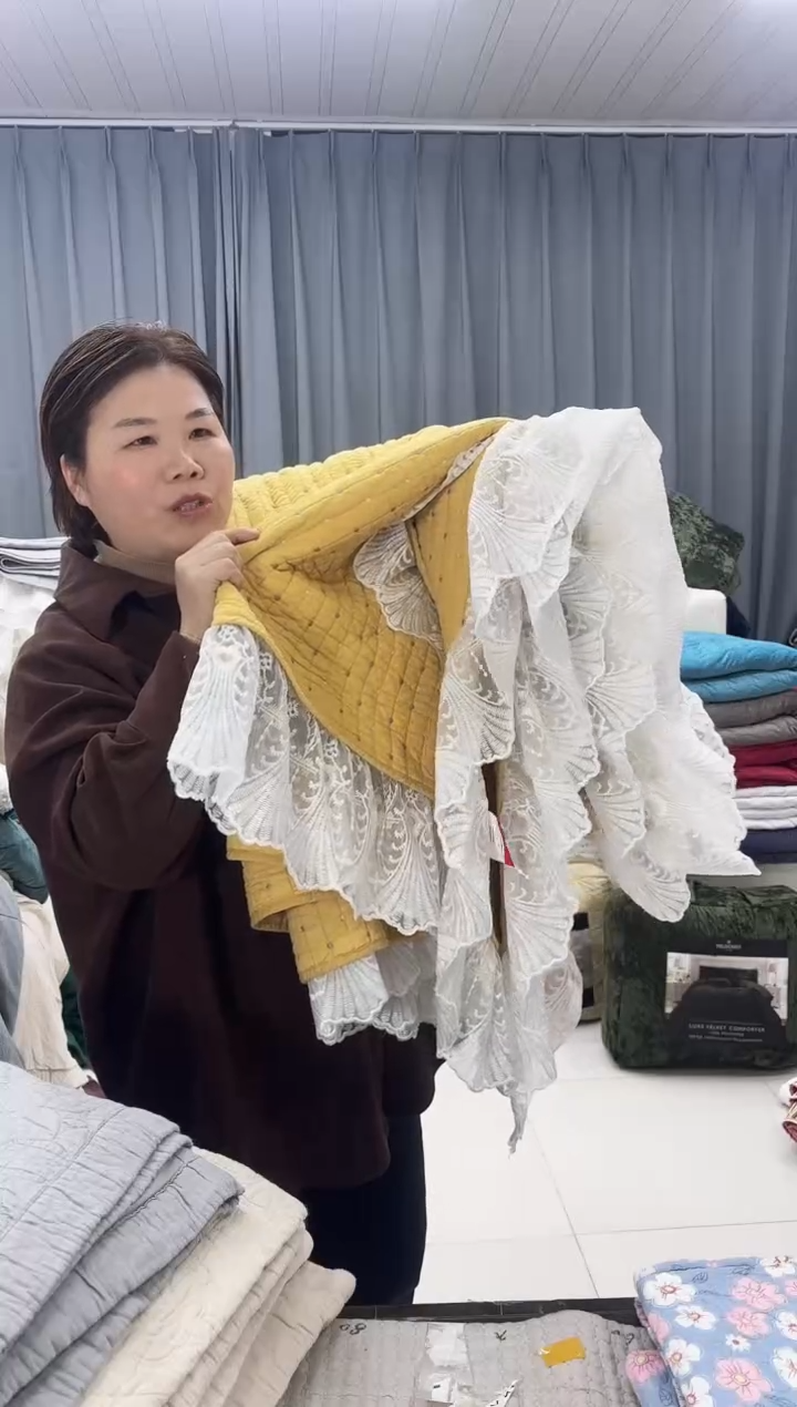 棉黄色米粒绣2.45*2.65纯棉蕾丝款