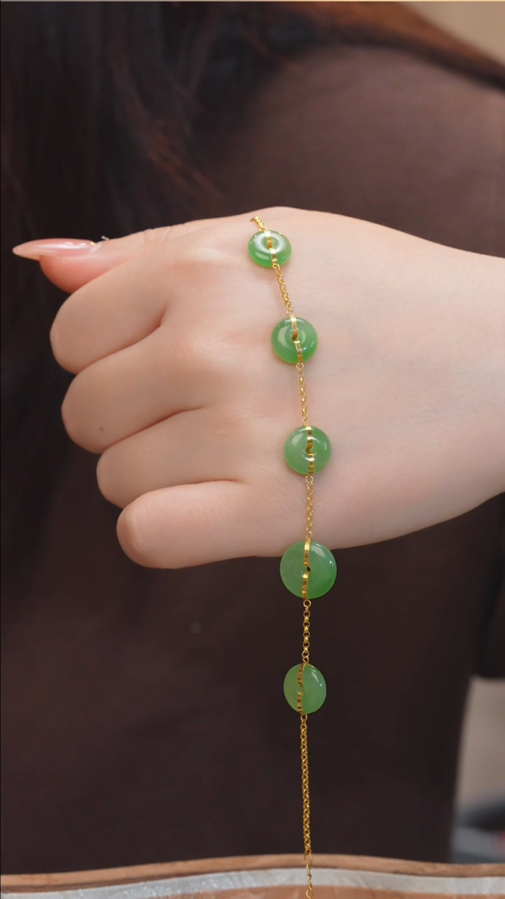 【闪购商品】和田玉18K金镶嵌手链多样性发 @@N4833