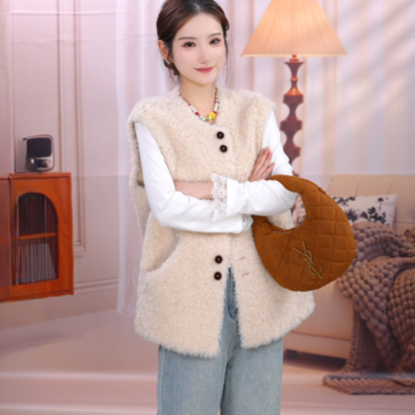 【马甲】春季全羊毛马甲100羊毛气质时尚百搭女士休闲宽松加厚毛绒