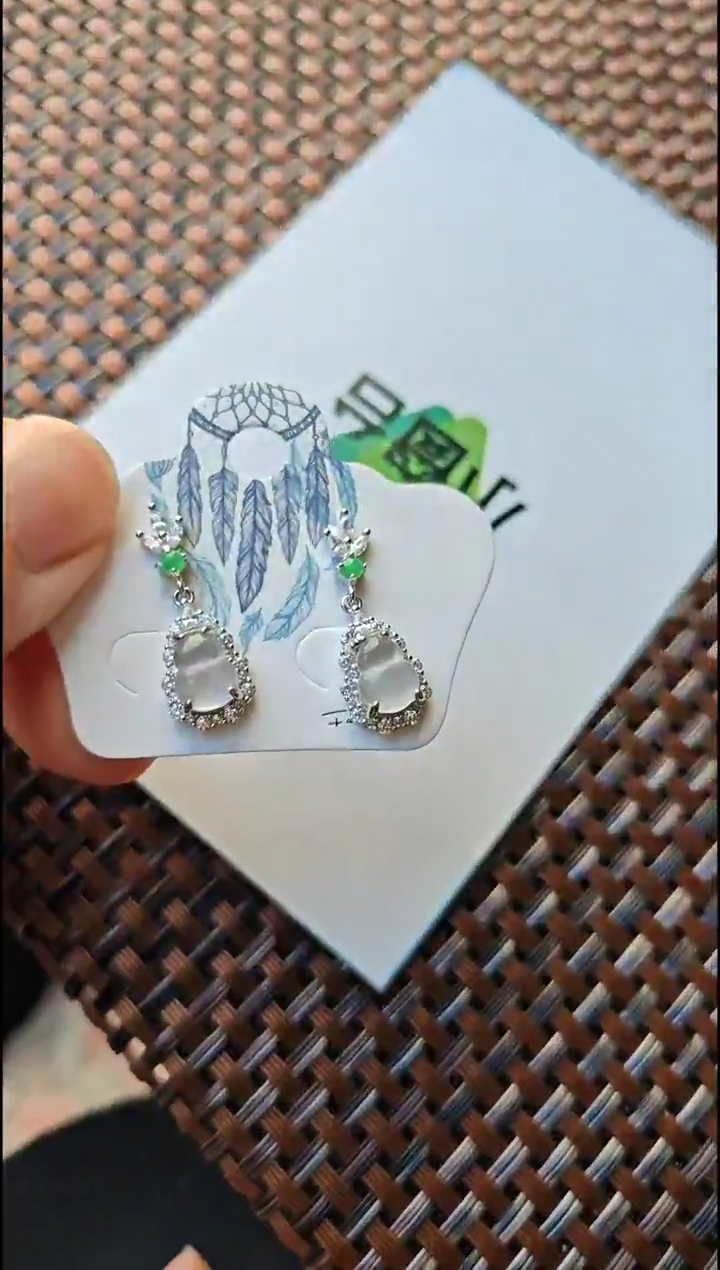 【闪购商品】翡翠耳饰银S925镶嵌翡翠耳饰S925银镶嵌