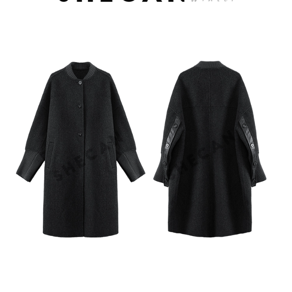 SHECAN 猫猫【素枝】毛呢外套女中长款羊驼绒双面绵羊毛大衣M5DC088