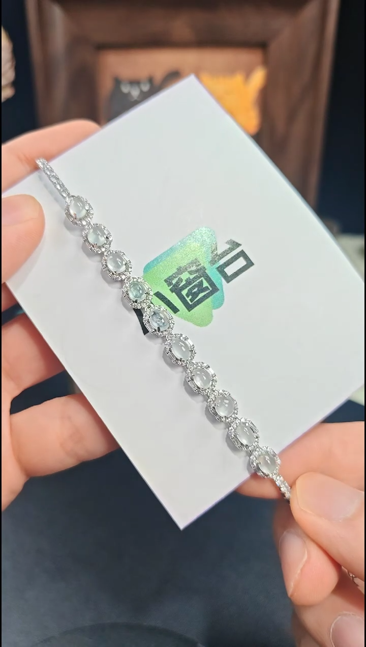 银S925镶嵌手链翡翠翡翠手链S925银镶嵌