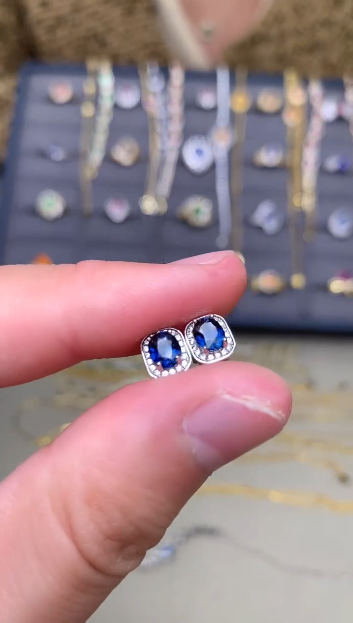 耳饰蓝宝石银S925镶嵌耳饰