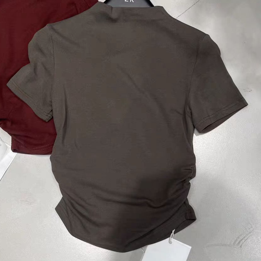 半高领短袖T恤半高领高腰打底衫修身夏季翻领运动