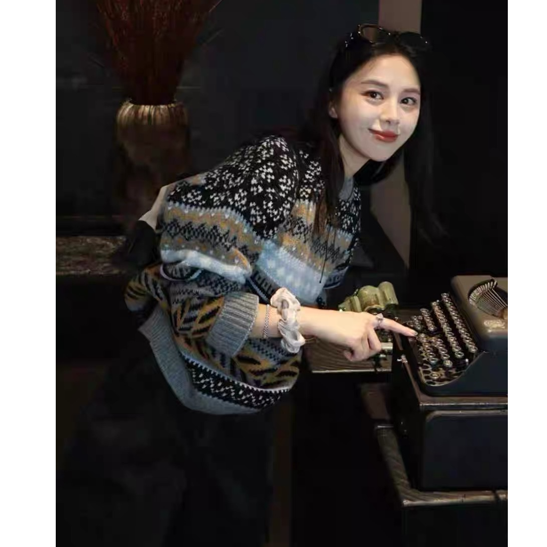 【运费补贴】多色套头费尔岛女条纹毛衣针织衫显瘦外套