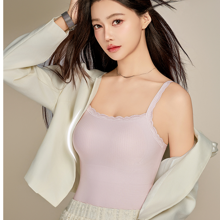 冰雪木棉蕾丝简约夏季吊带可外穿带杯背心上衣聚拢薄款大胸显小