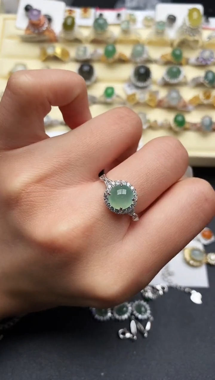 【闪购商品】翡翠戒指银S925镶嵌天然翡翠555  9+