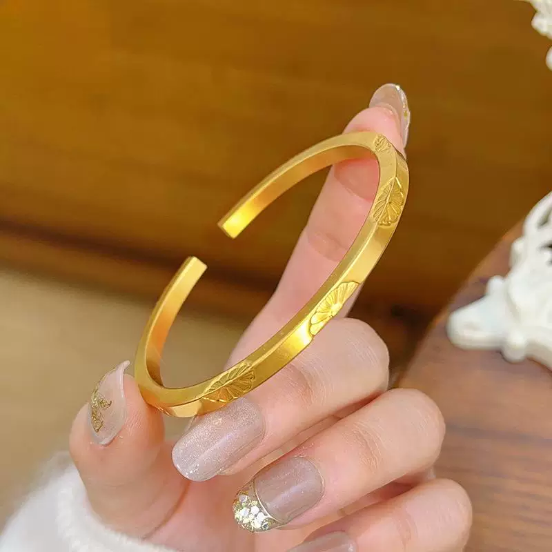 合金手镯 精工开口莲花手镯实心简约流行款