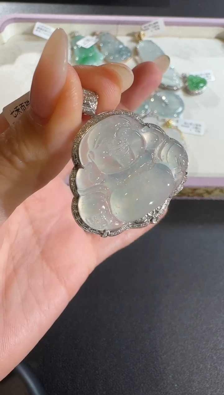 【闪购商品】翡翠吊坠(不含链)18K金镶嵌【源头工厂】钻石镶嵌