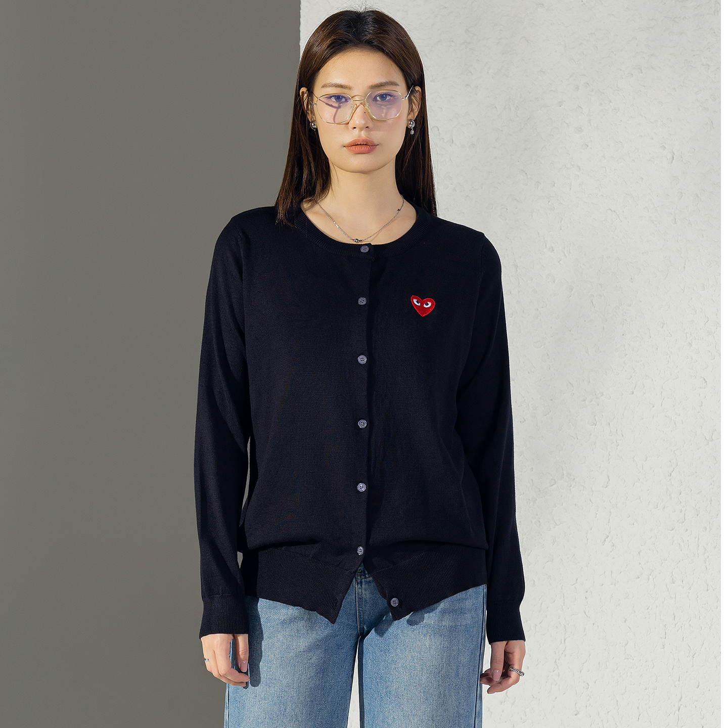 爱心眼睛刺绣针织衫/轻奢休闲/专业大码女装设计/显瘦百搭