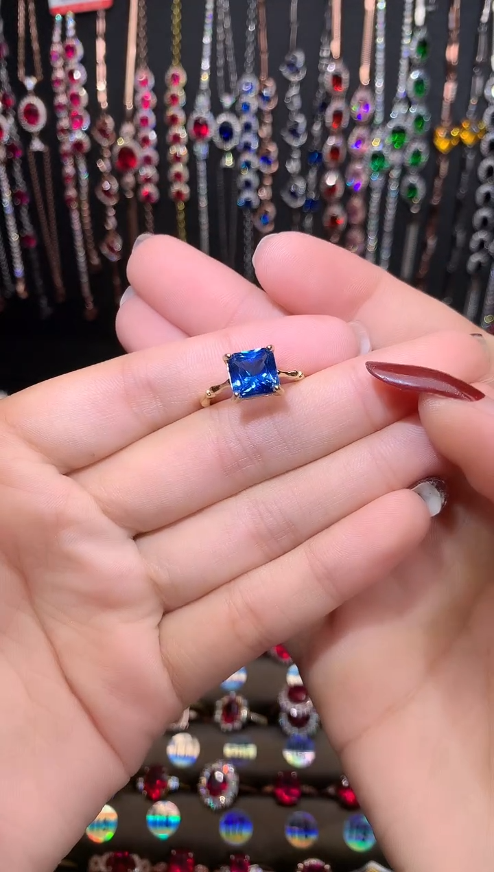 【闪购商品】蓝宝石戒指银S925镶嵌金色