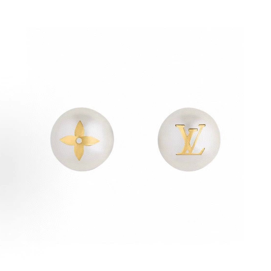99新 LouisVuitton/路易威登 不对称金色花朵字母珍珠耳钉