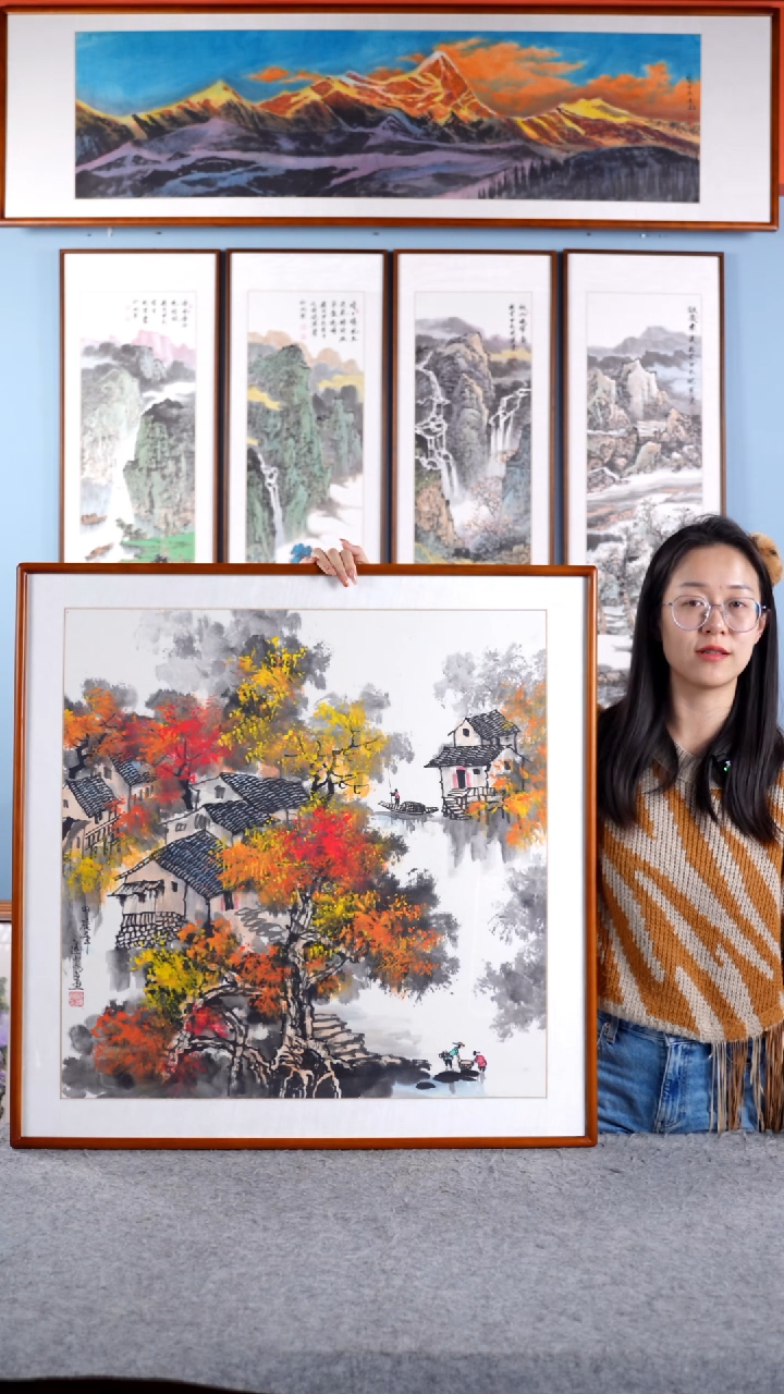 【闪购商品】国画欧运安《水乡风情》含框83*83