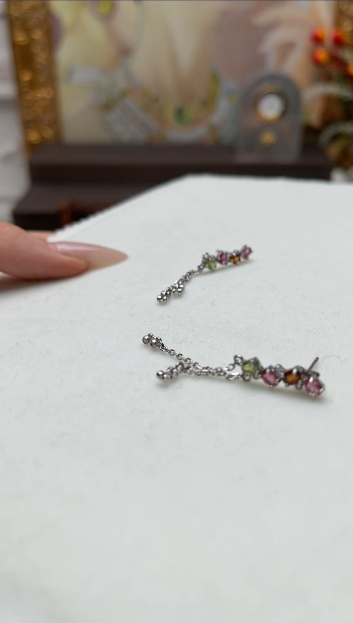 【闪购商品】碧玺猫眼耳饰银S925镶嵌ap6628
