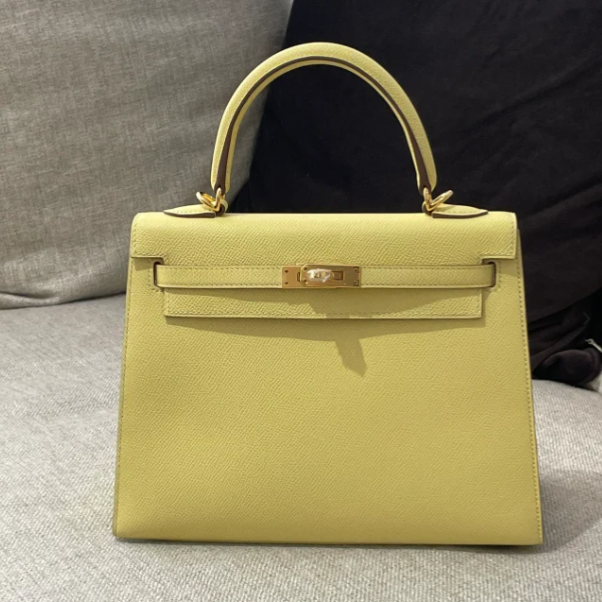 99新 Hermes/爱马仕 小花6欢 Kelly 25 小鸡黄 T刻 Ep皮 金扣包