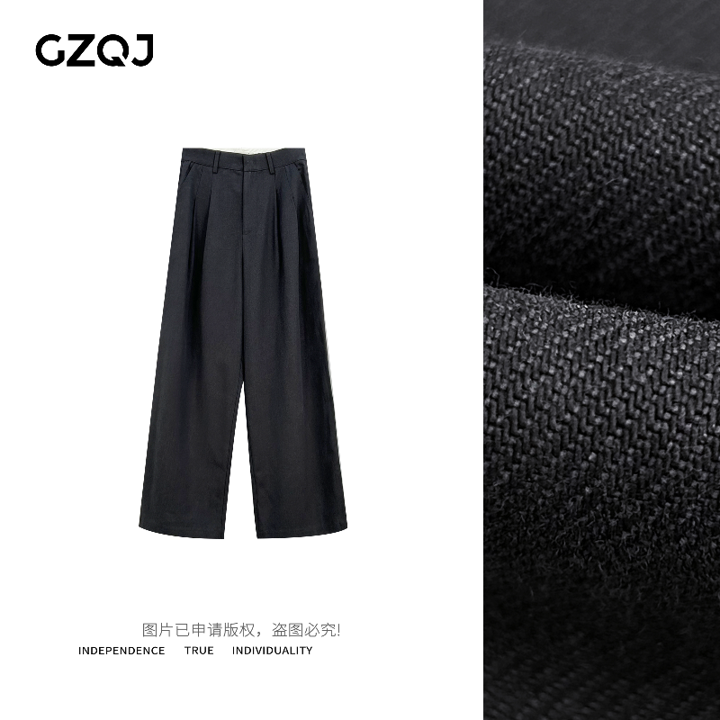 老琴私服【幽静回廊】设计感高腰显瘦灰色阔腿休闲西裤女22099