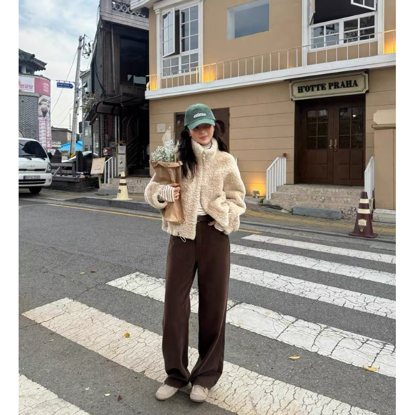 J-26076#【一眼万年！！】降温战神毛茸茸的安全感羊羔毛立领夹克