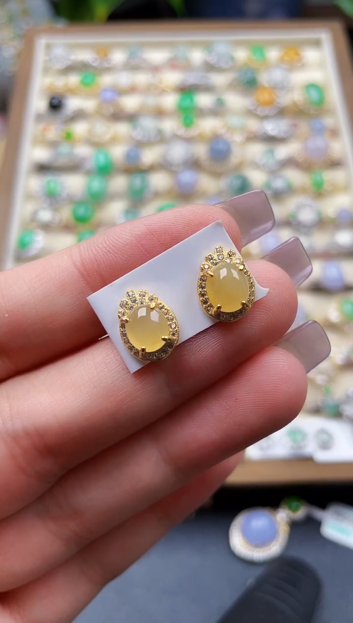 银S925镶嵌翡翠耳饰113