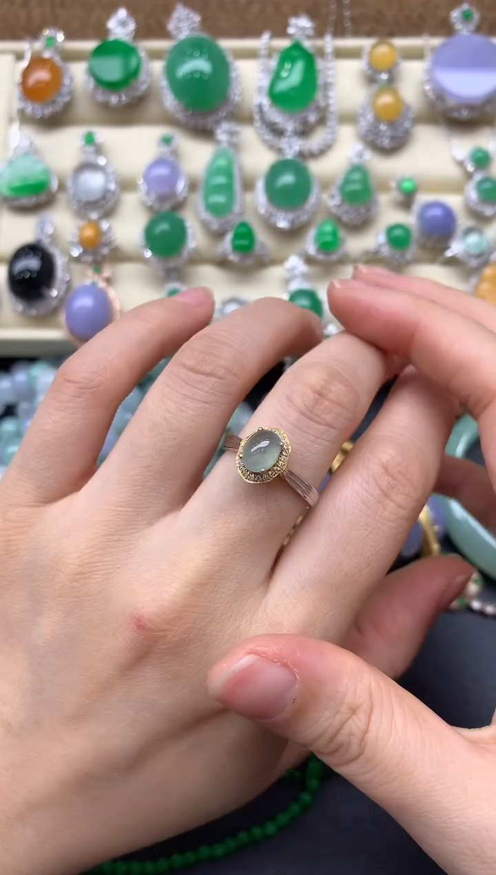 翡翠18K金镶嵌戒指343-中国好珍宝