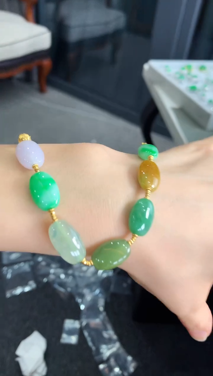 【闪购商品】翡翠手链18K金镶嵌手链