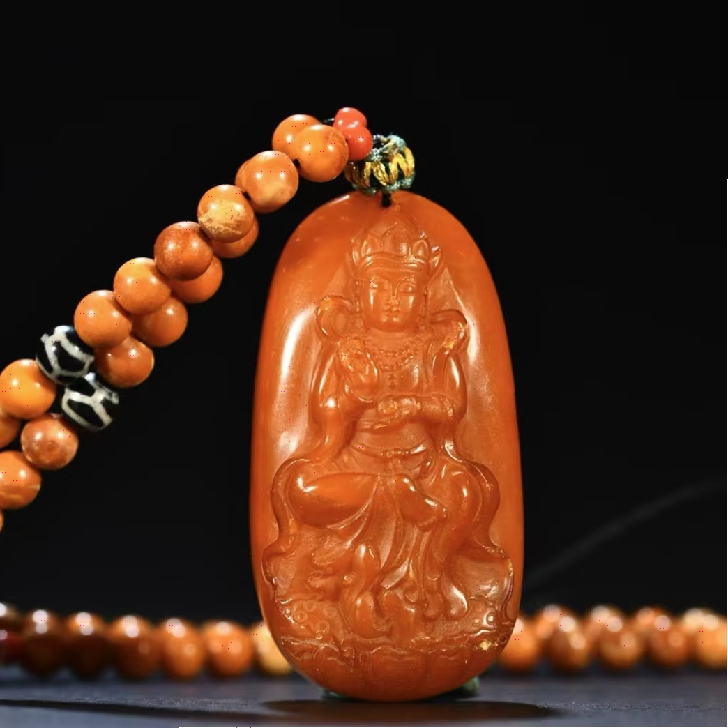 精雕手工艺非遗技艺鸡油黄观音牌