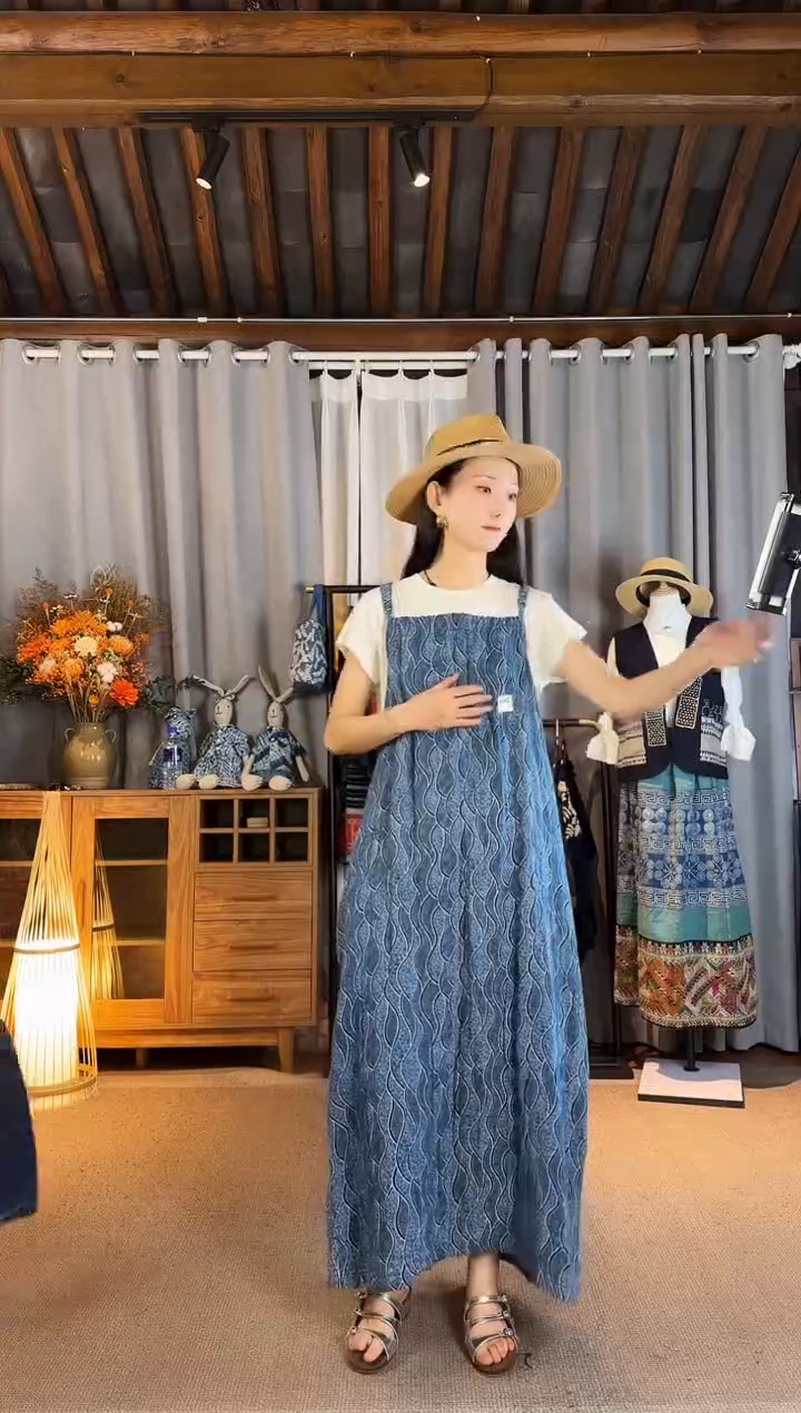 设计师款拓印吊带裙