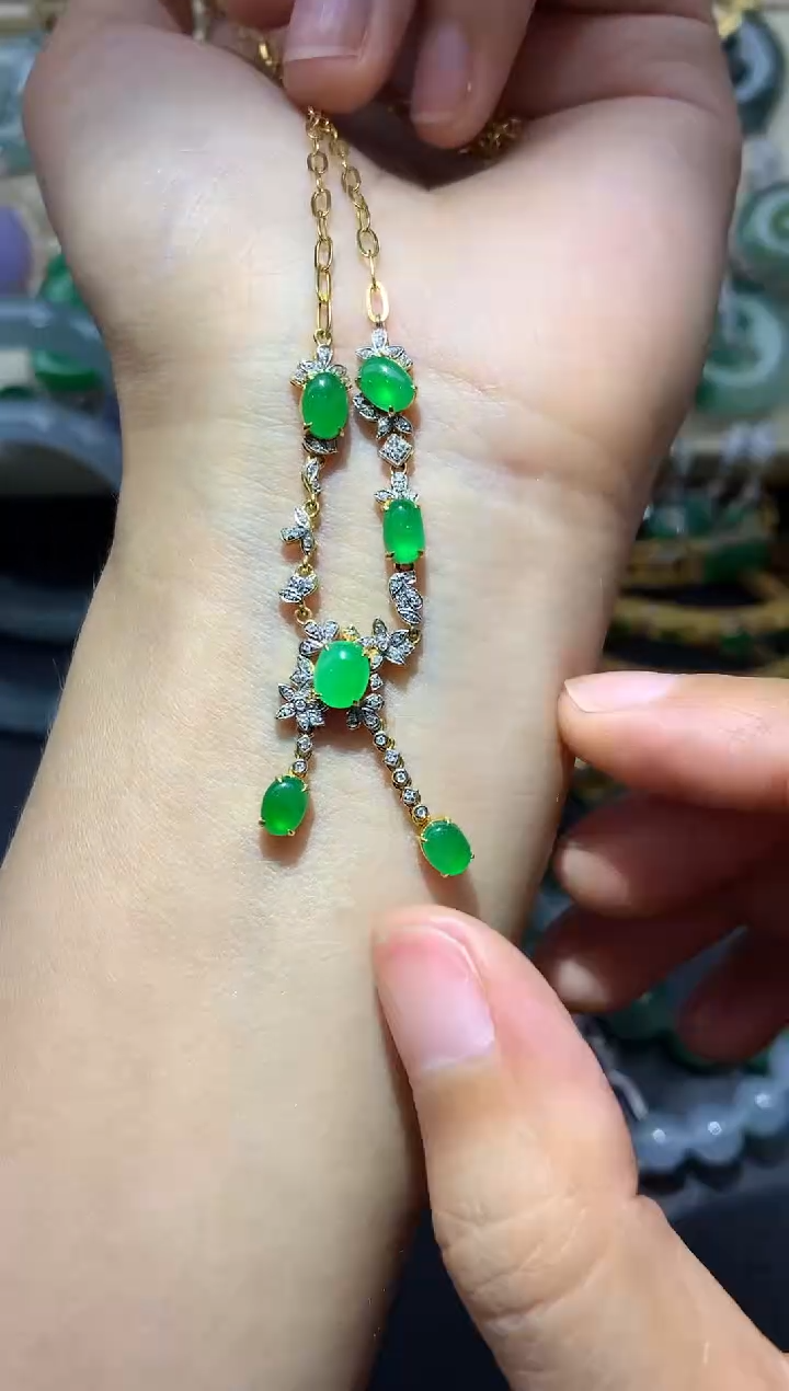 翡翠18K金镶嵌颈饰436-中国好珍宝