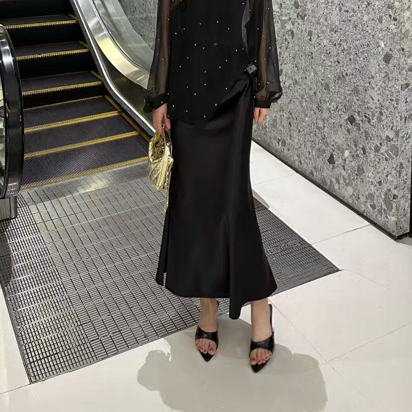 【猫七七】2024夏季新款黑色半身裙女高腰显瘦修身半裙Q52BQ252