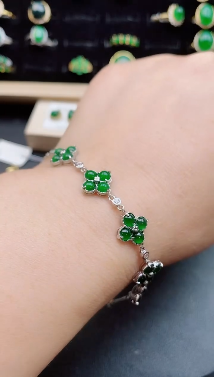 【闪购商品】翡翠手链银S925镶嵌585050