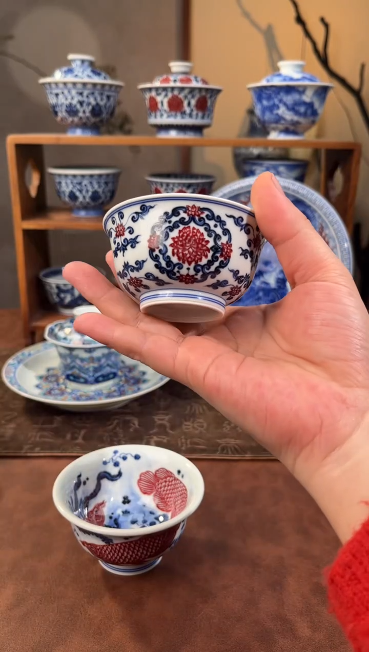 瓷永明尚玩团菊撇口杯